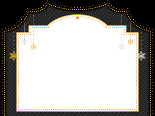 昔の劇場風フレーム・背景素材　雪のオーナメント付／黒（横向き）