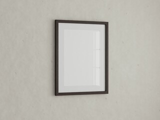 Vertical wood frame mockup in living room interior with light reflection. 3d rendering, 3d illustration