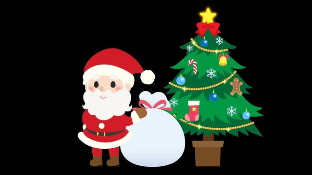 Santa Claus and Christmas tree animation with alpha Loop video