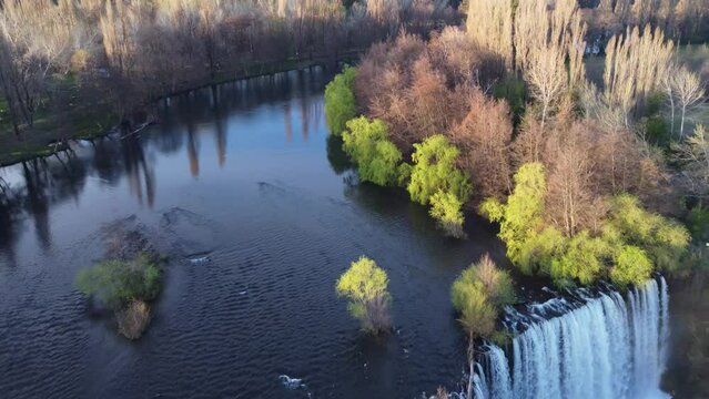 Full panorama Laja waterfall (Salto del Laja) in Biobio Regi n, Chile.