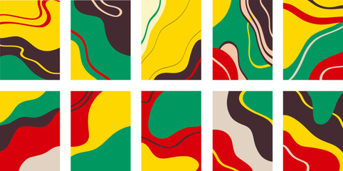 Vector illustration of set of colorful creative collages with chaotic pattern as abstract background