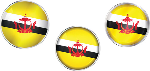 Obraz premium Round national flag pin of Brunei.Circular vector flag of Brunei