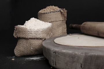 wheat flour wheat rolling pin and board