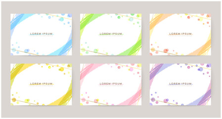 Fototapeta na wymiar card design templates with colorful watercolor bubbles, gold lines