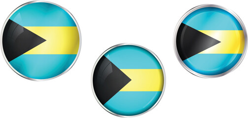 Round national flag pin of The Bahamas.Circular vector flag of The Bahama