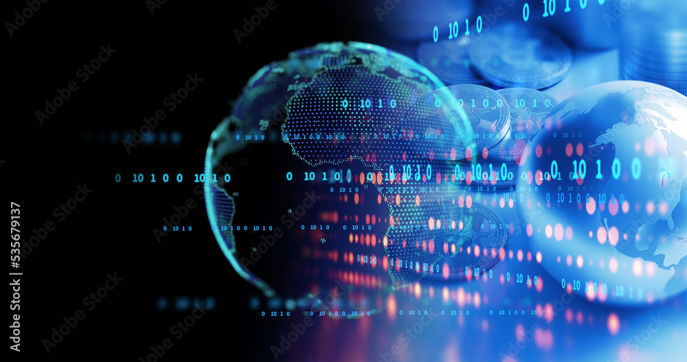 Poster 3d rendering of earth futuristic technology