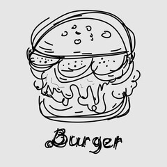 Burger food line sketch on white background