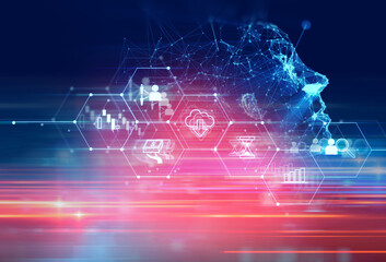 3d illustration of ai human on technology background.