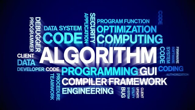 Algorithm animated tag word cloud;text design animation kinetic typography seamless loop.