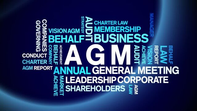 AGM - Annual General Meeting acronym animated tag word cloud;text design animation kinetic typography seamless loop.