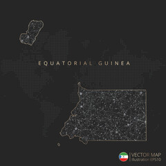 Equatorial Guinea vector map abstract geometric mesh polygonal light concept with gold and white glowing contour lines countries and dots on dark background.