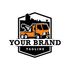 Fototapeta premium Truck towing logo template. Suitable logo for business related to automotive service business industry