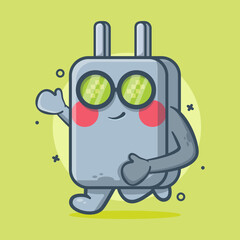 funny smartphone charger character mascot running isolated cartoon in flat style design