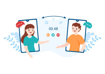 VOIP or Voice Over Internet Protocol with Telephony Scheme Technology and Network Phone Call Software in Template Hand Drawn Cartoon Flat Illustration