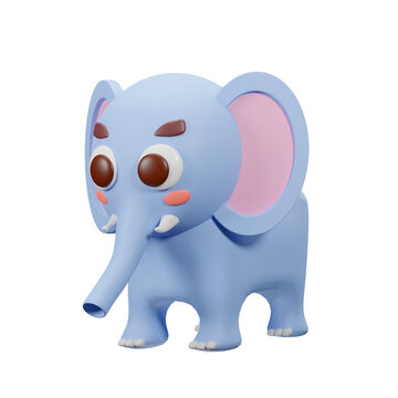 Cute Cartoon Elephant, Blue, Big Eyes, Designed By The 3d Program.