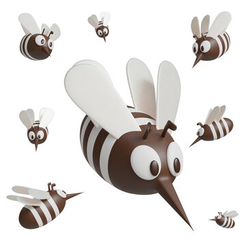 Cute cartoon mosquito image, brown and white, designed by 3D program, 3D illustration.