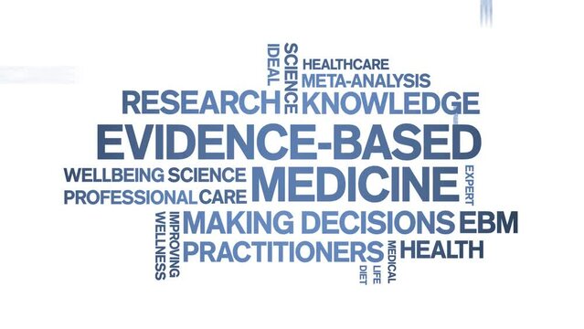 Evidence-Based Medicine animated tag word cloud;text design animation kinetic typography seamless loop.