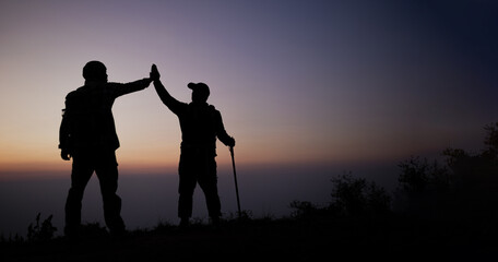 Silhouette of Teamwork helping hand trust help