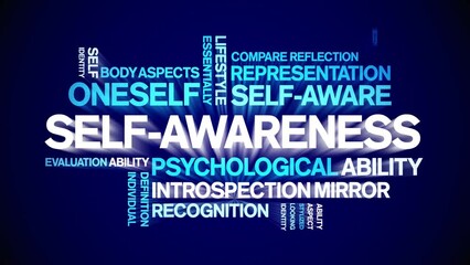 Self-Awareness  animated tag word cloud;text design animation kinetic typography seamless loop.