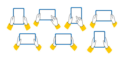 Collection hand drawn mockup used tablet touch screen gesture mockup.
