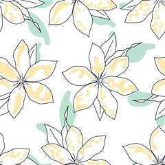 seamless endless vector pattern with pastel colors and leaves.
