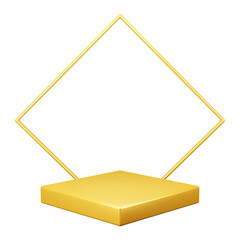 Gold Luxury square podium platform with golden line 3d rendering for product presentation award
