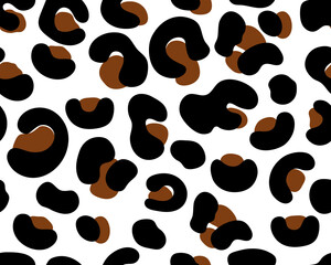 Jaguar Leopard print skin abstract seamless pattern. Abstract wild animal Jaguar Leopard brown spots on white background for fashion print design, web, cover, wallpaper, cutting, and crafts.