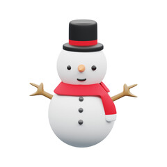 3d Rendering of cute snowman for Christmas holiday isolated on white.