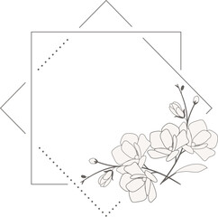 doodle line art magnolia blooming flower minimal frame for banner or logo