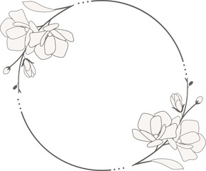 doodle line art magnolia blooming flower minimal frame for banner or logo © Unchalee