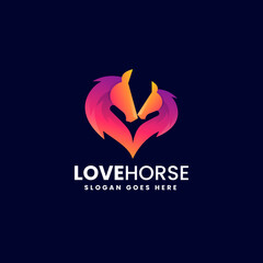 Vector Logo Illustration Love Horse Gradient Colorful Style.