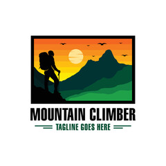 mountain climber illustration logo design