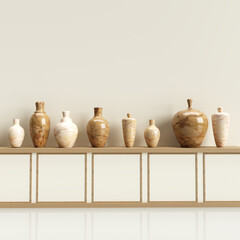 Ceramic vases on the console table in the living room