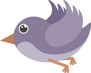 Birdie. The image of a purple bird. Flying cute bird in cartoon style. Vector illustration isolated on a white background