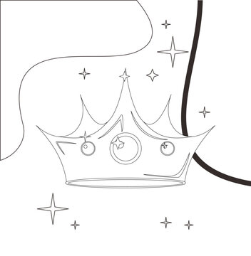 icon crown with star in black and white for coloring kids books vector illustration EPS10