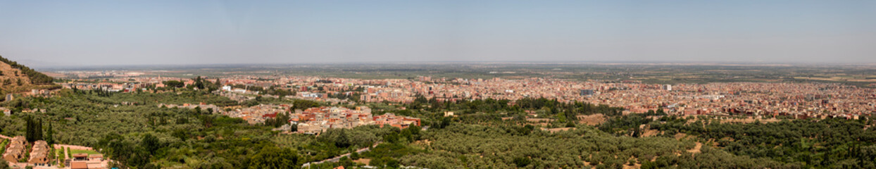 Fototapeta na wymiar Panoramic view of the town of Beni Mellal which is a city of Morocco, located between the Middle Atlas and the plain of Tadla, in the center of the country.
