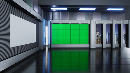 News Studio, Backdrop For TV Shows .TV On Wall.3D Virtual News Studio Background, 3d illustration