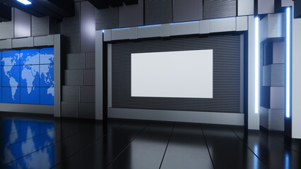 News Studio, Backdrop For TV Shows .TV On Wall.3D Virtual News Studio Background, 3d illustration