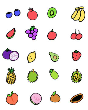 set of fruits hand drawn vector Icon