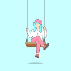 cartoon vector cute girl playing on swing
