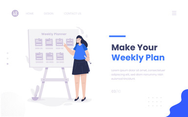 Business weekly planner illustration on web banner template
