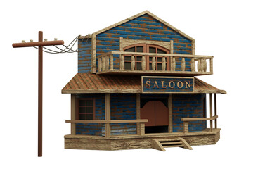 Western town with houes of the saloon.3D rendering