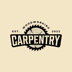 vintage carpentry logo vector design, woodworking emblem symbol illustration design