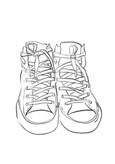 One line illustration of sneakers. Sports shoes in a line drawing style for sport & branding