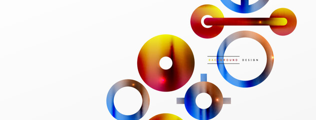 Minimal geometric abstract background. Shiny and glossy circle, line and round shapes design. Trendy techno business template for wallpaper, banner, background or landing