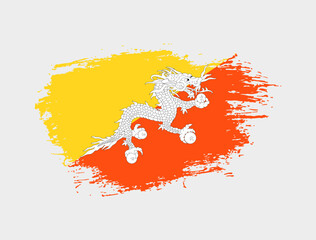 Classic brush stroke painted national Bhutan country flag illustration
