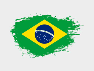 Classic brush stroke painted national Brazil country flag illustration