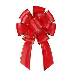 3d red bow or ribbon gold gift isolated on a white background holiday decoration. 3dillustration