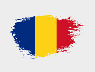 Fototapeta premium Classic brush stroke painted national Romania country flag illustration