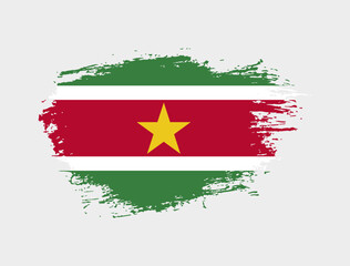 Classic brush stroke painted national Suriname country flag illustration
